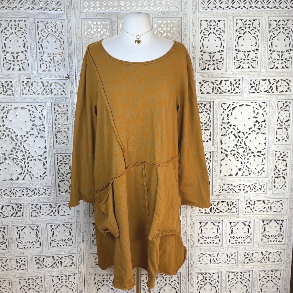 Cynthia Ashby Yellow Oversized Long Sleeve Dress Sz Medium Lagenlook Artsy